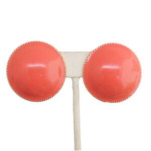 Vintage 1980s Signed Guy Laroche Round Pink Enamel Clip Earrings